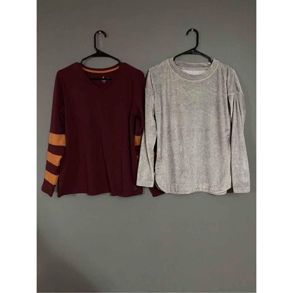 CuddlDuds Gray And Maroon Long Sleeve Pajama Top Bundle Size XS